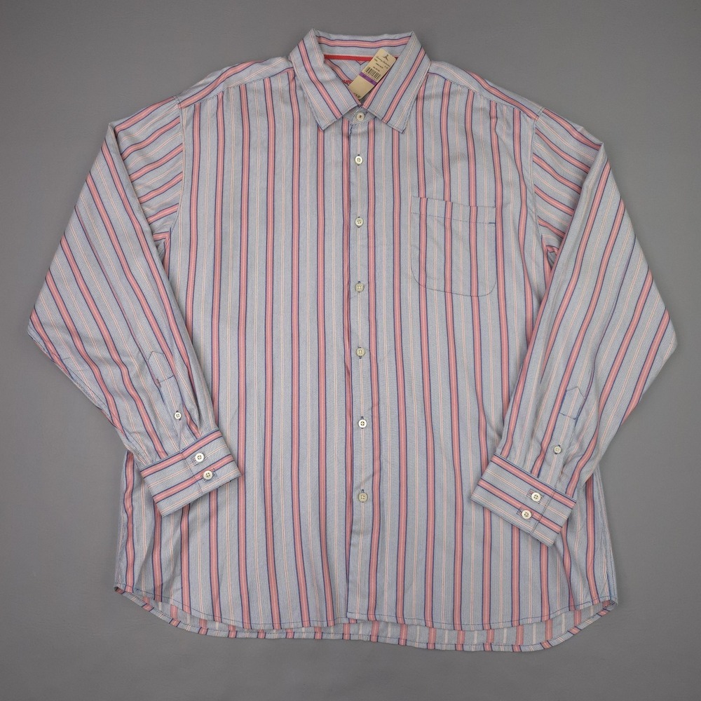 Tommy Bahama Shirt Mens 2XL Blue Red Stripe Silk Long Sleeve Button Up Runway
